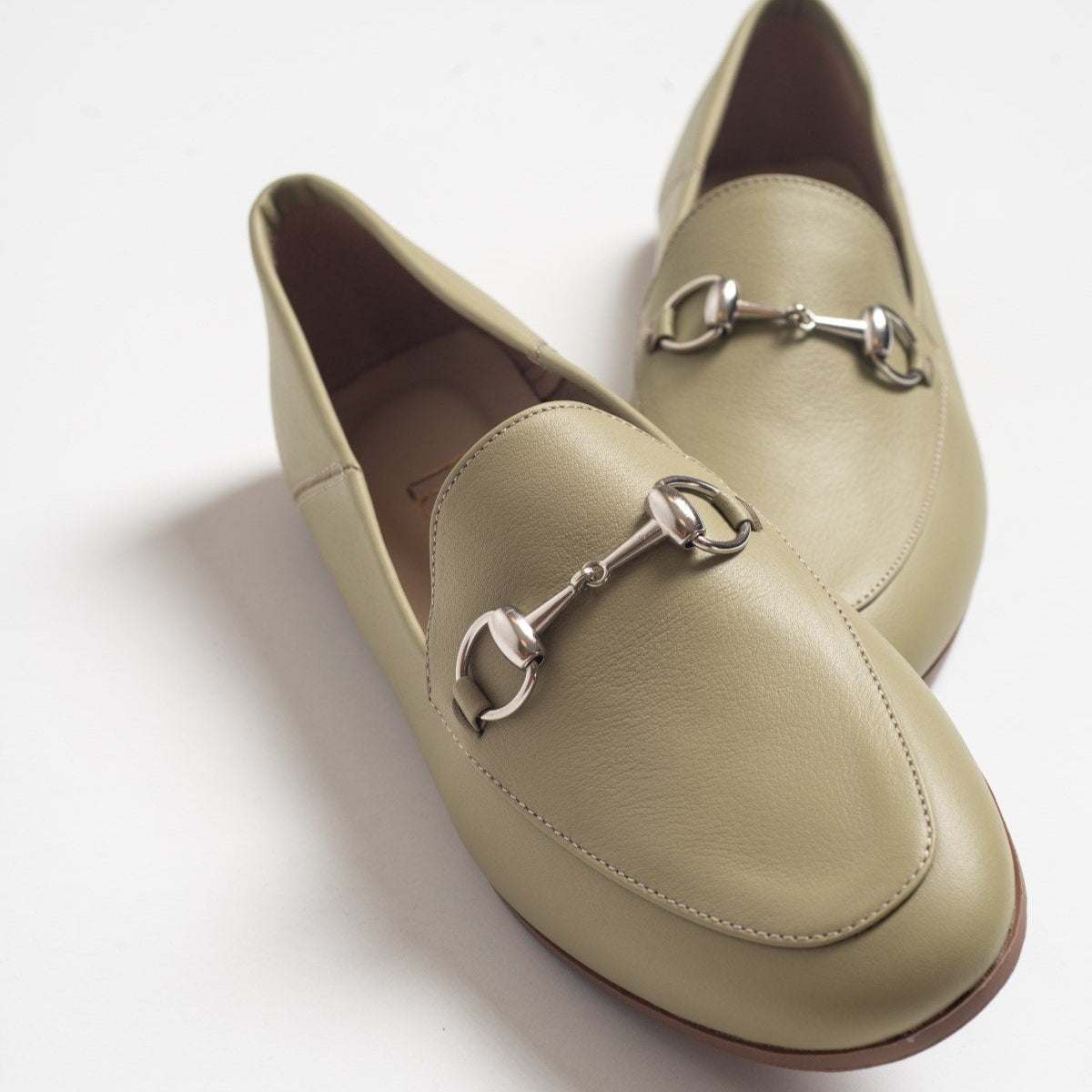 Penny - Olive Green Leather Horsebit Loafers