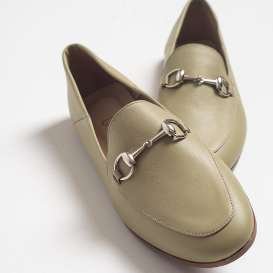 Penny - Olive Green Leather Horsebit Loafers